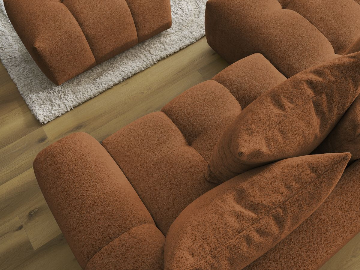 Canapé d'angle convertible coffre ROXELANE tissu chiné avec pouf