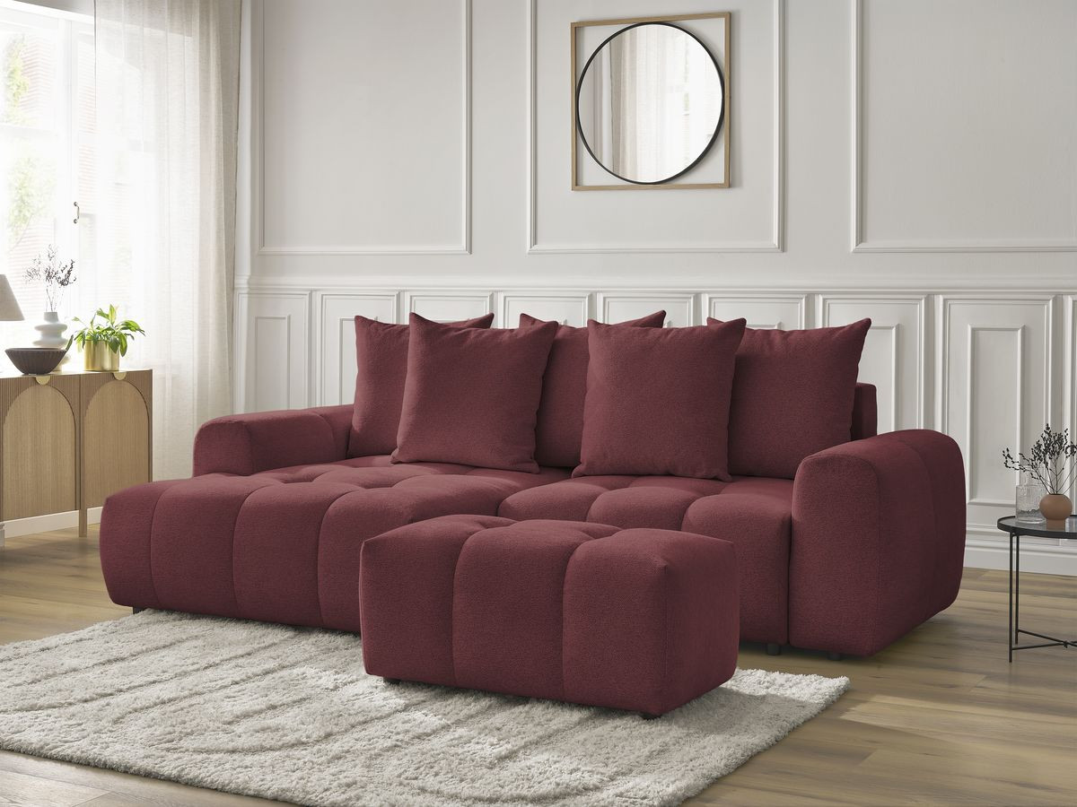 Canapé d'angle convertible coffre ROXELANE tissu chiné avec pouf