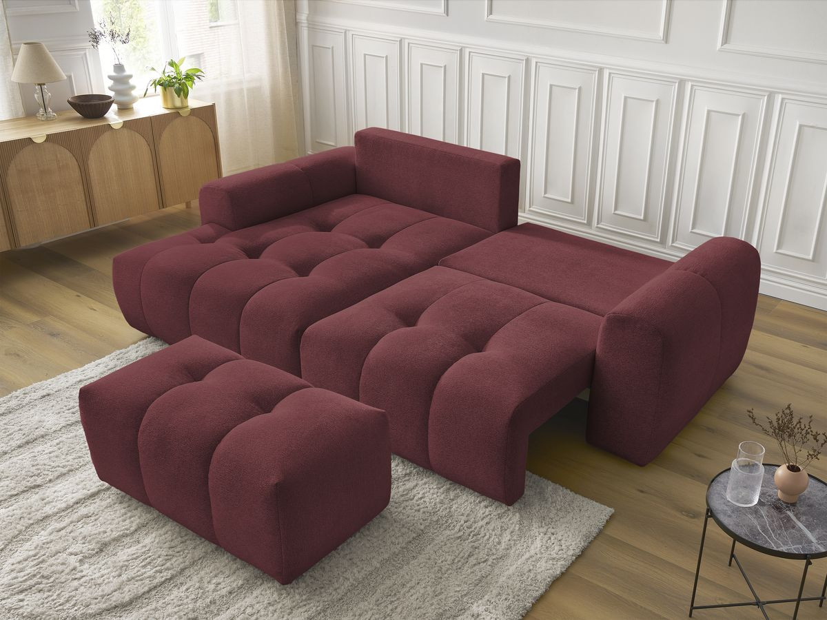 Canapé d'angle convertible coffre ROXELANE tissu chiné avec pouf