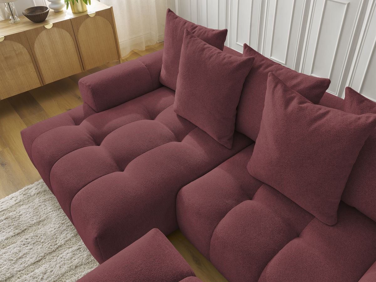 Canapé d'angle convertible coffre ROXELANE tissu chiné avec pouf