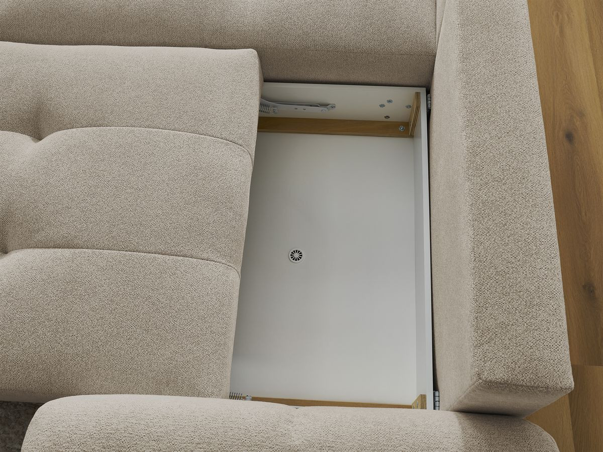 Canapé d'angle convertible coffre ROXELANE tissu chiné avec pouf