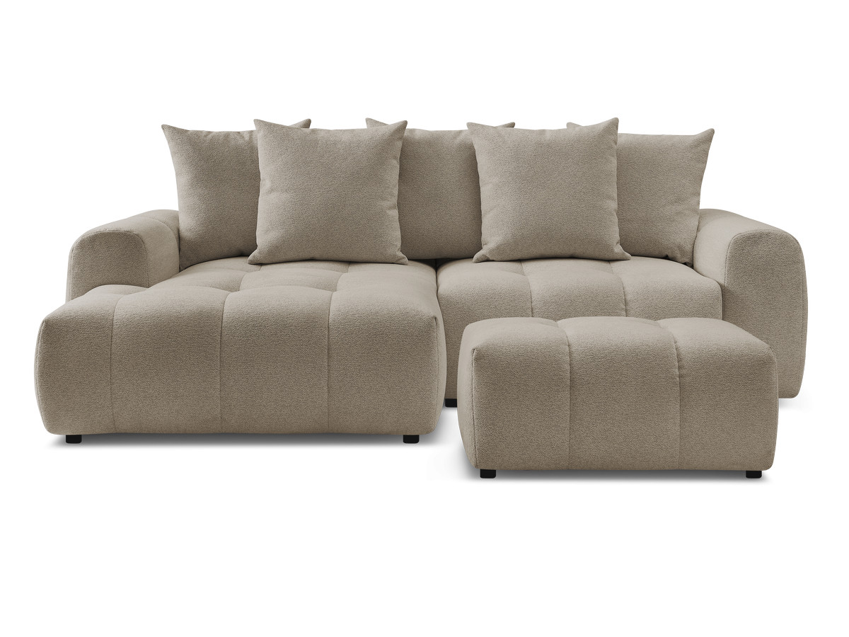 Canapé d'angle convertible coffre ROXELANE tissu chiné avec pouf
