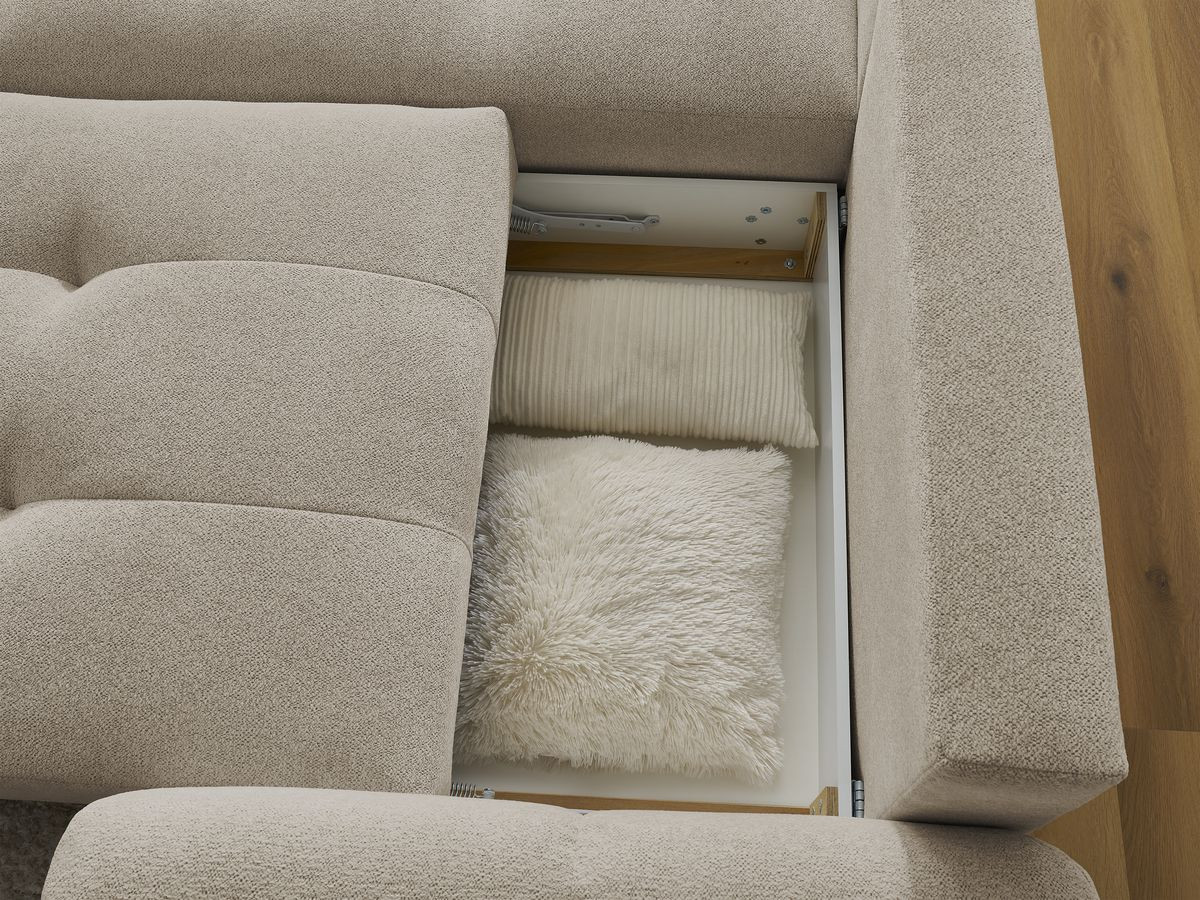 Canapé d'angle convertible coffre ROXELANE tissu chiné avec pouf