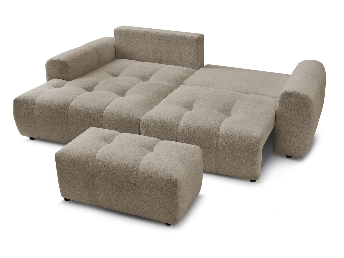 Canapé d'angle convertible coffre ROXELANE tissu chiné avec pouf