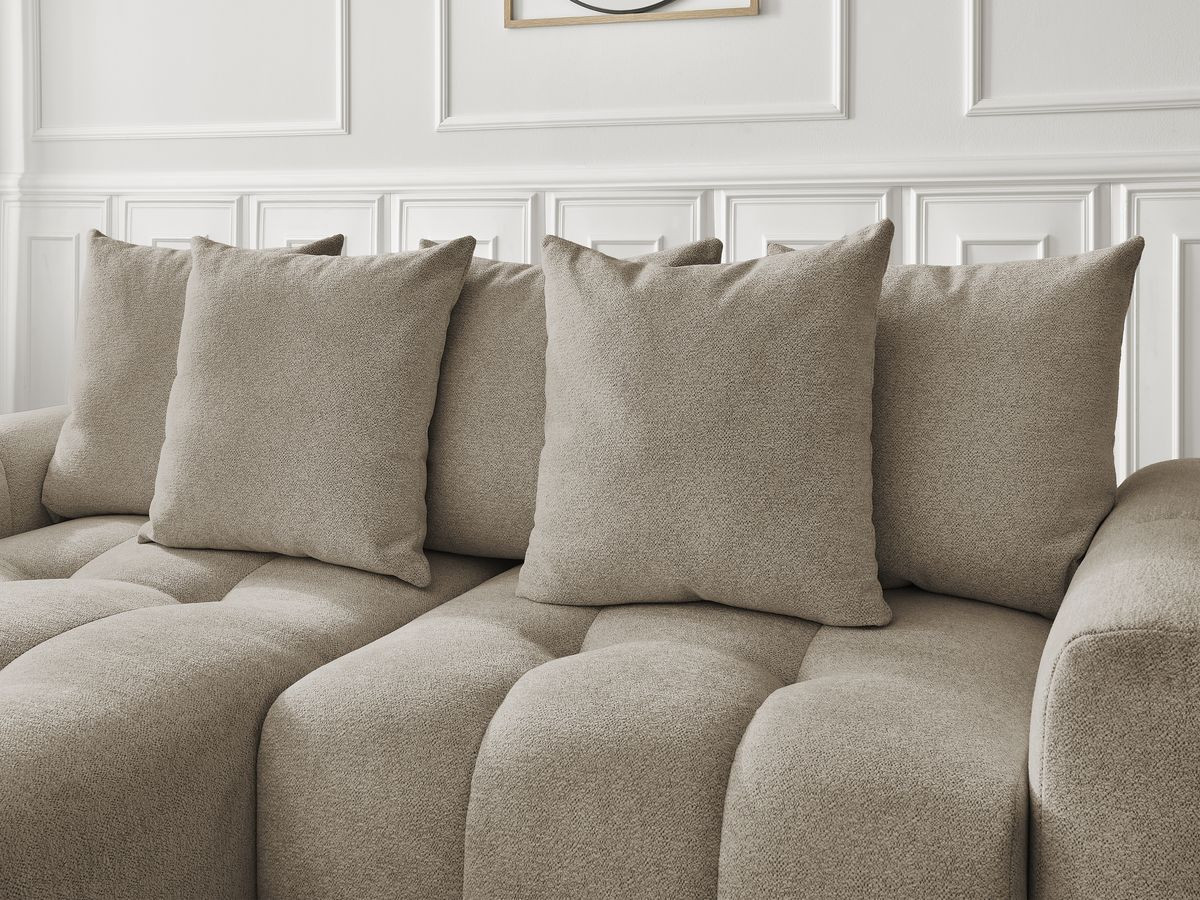 Canapé d'angle convertible coffre ROXELANE tissu chiné avec pouf