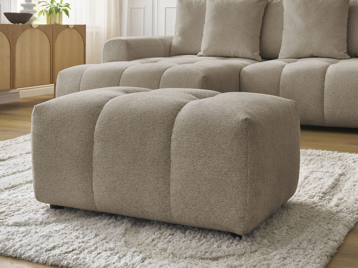 Canapé d'angle convertible coffre ROXELANE tissu chiné avec pouf