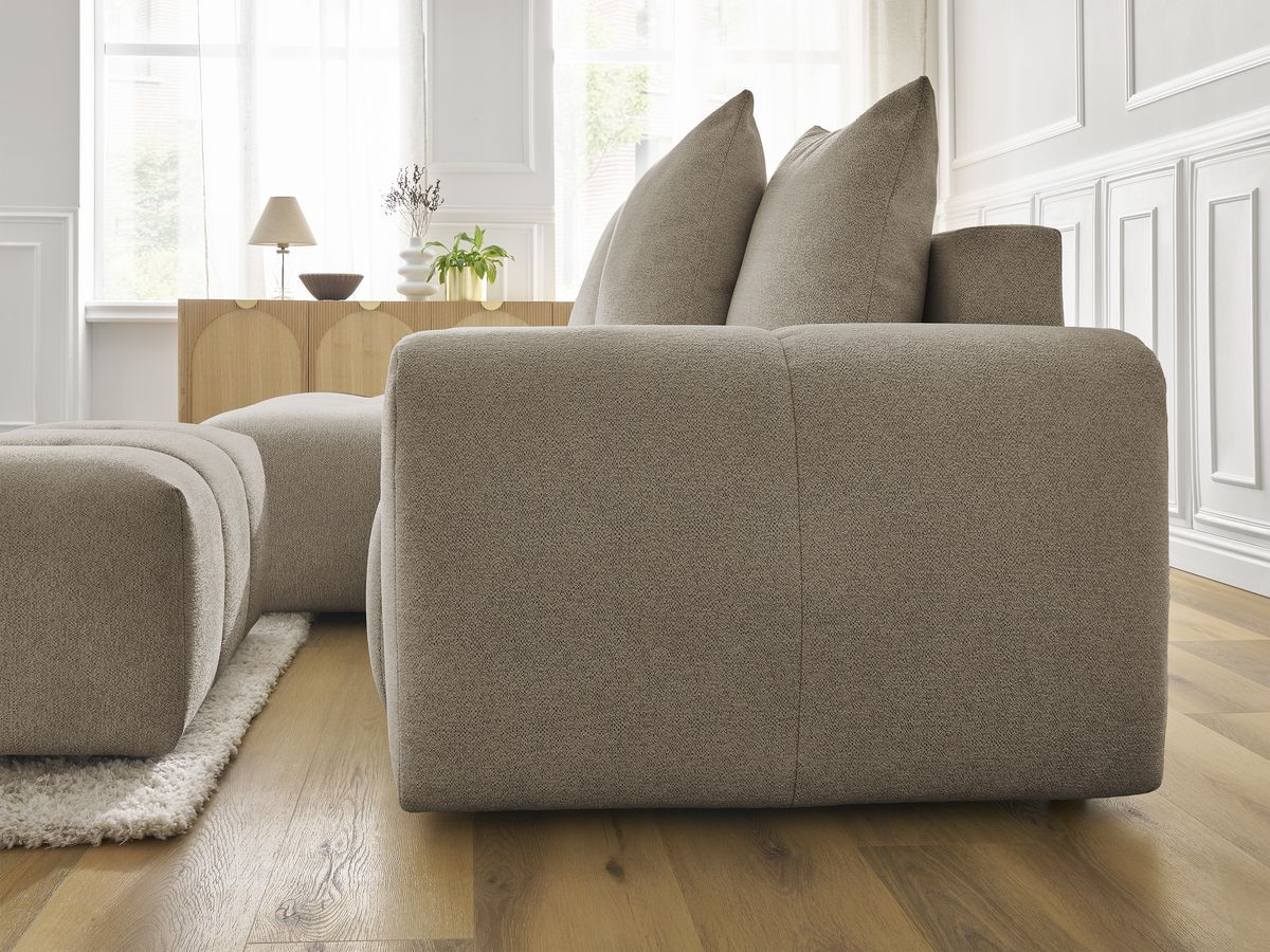 Canapé d'angle convertible coffre ROXELANE tissu chiné avec pouf