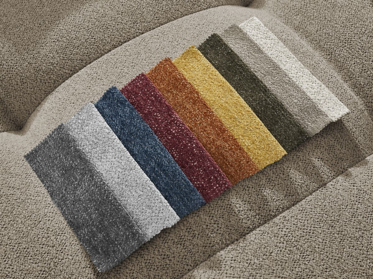 Canapé d'angle convertible coffre ROXELANE tissu chiné avec pouf