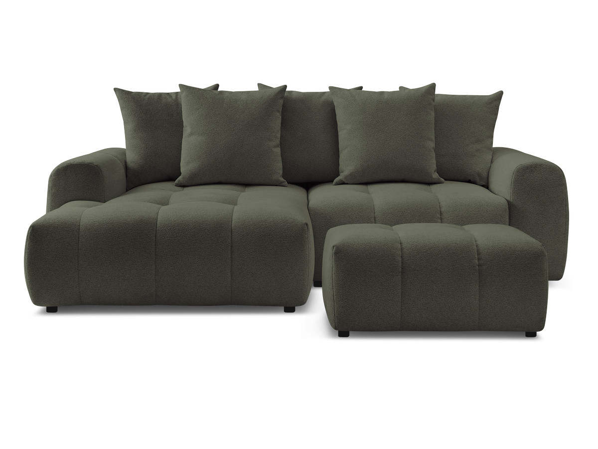 Canapé d'angle convertible coffre ROXELANE tissu chiné avec pouf