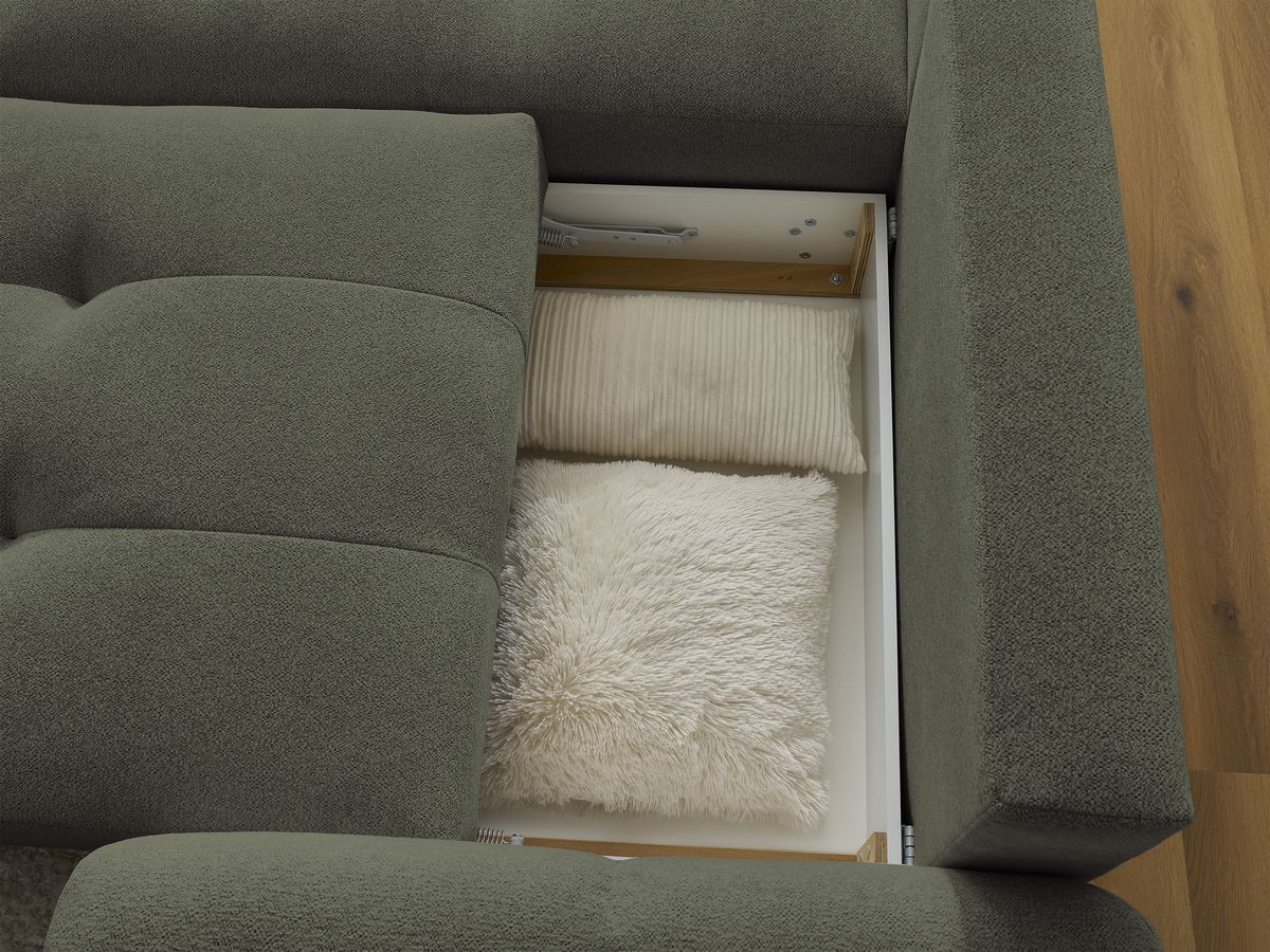 Canapé d'angle convertible coffre ROXELANE tissu chiné avec pouf