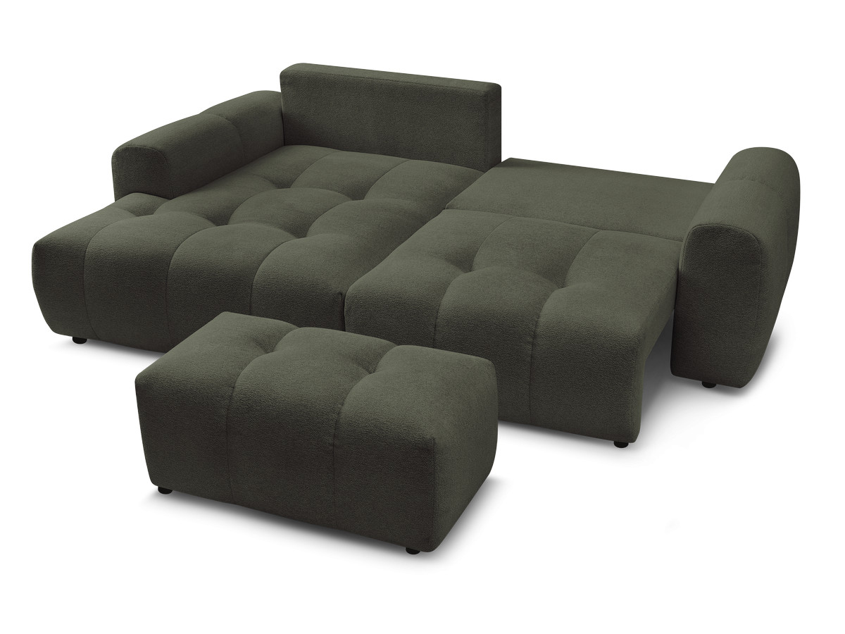 Canapé d'angle convertible coffre ROXELANE tissu chiné avec pouf