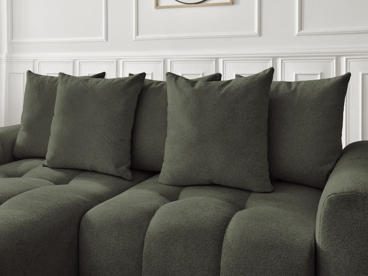 Canapé d'angle convertible coffre ROXELANE tissu chiné avec pouf