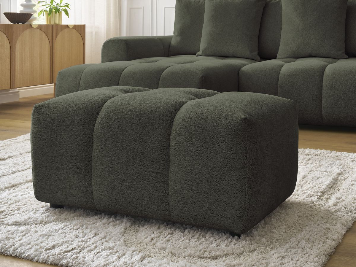 Canapé d'angle convertible coffre ROXELANE tissu chiné avec pouf