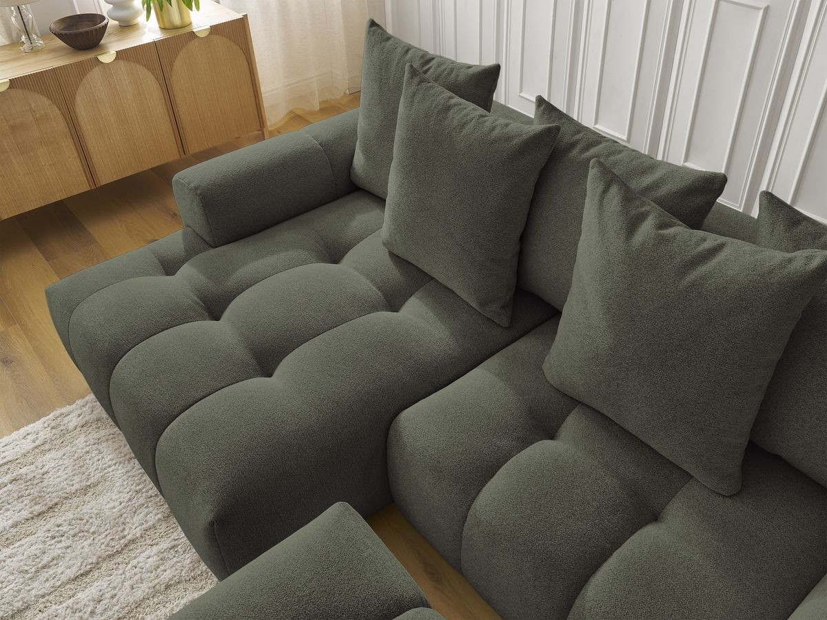Canapé d'angle convertible coffre ROXELANE tissu chiné avec pouf