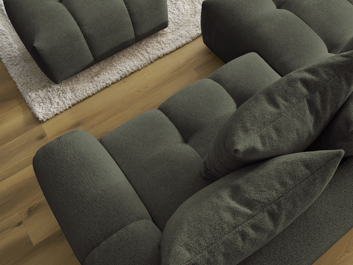 Canapé d'angle convertible coffre ROXELANE tissu chiné avec pouf