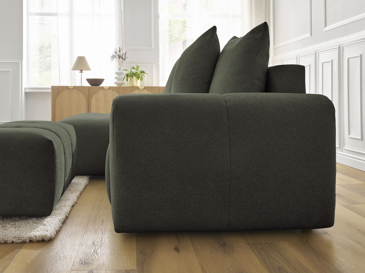 Canapé d'angle convertible coffre ROXELANE tissu chiné avec pouf