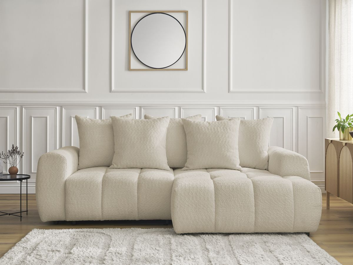 Canapé d'angle convertible coffre ROXELANE bouclette beige — vue 5