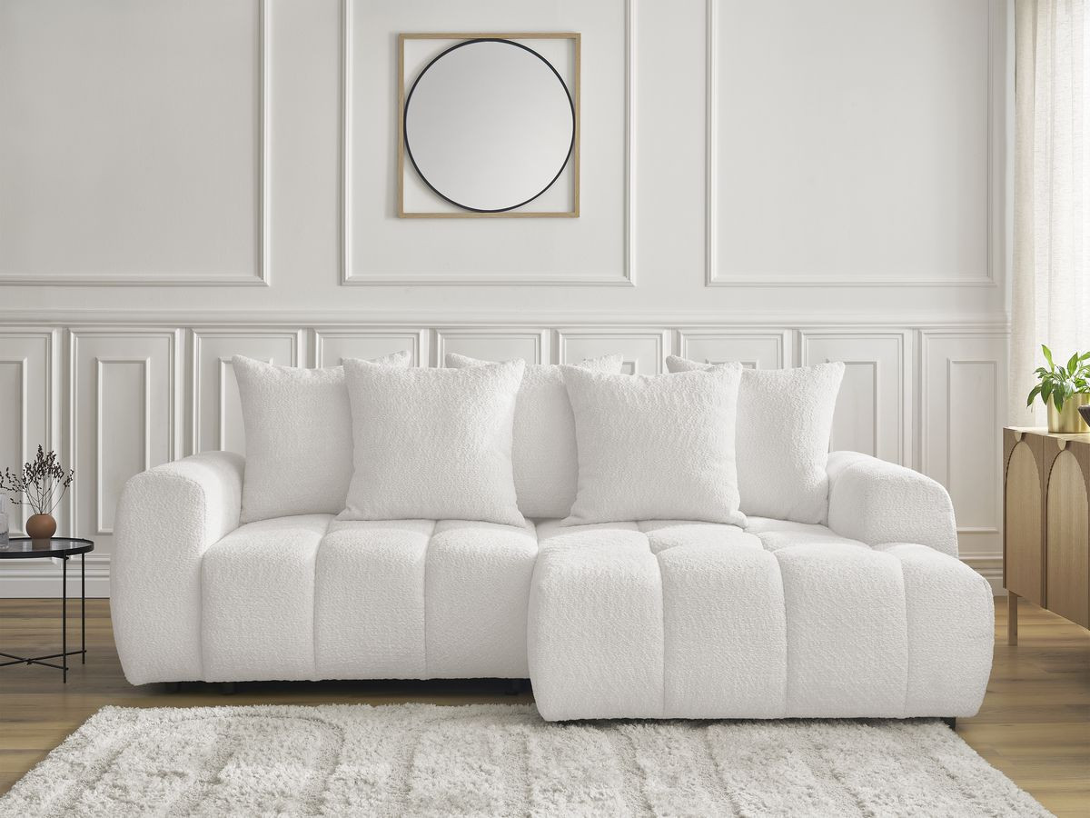 Canapé d'angle convertible coffre ROXELANE tissu bouclette blanc  angle droit BOBOCHIC 3 places - Vue supplémentaire 3