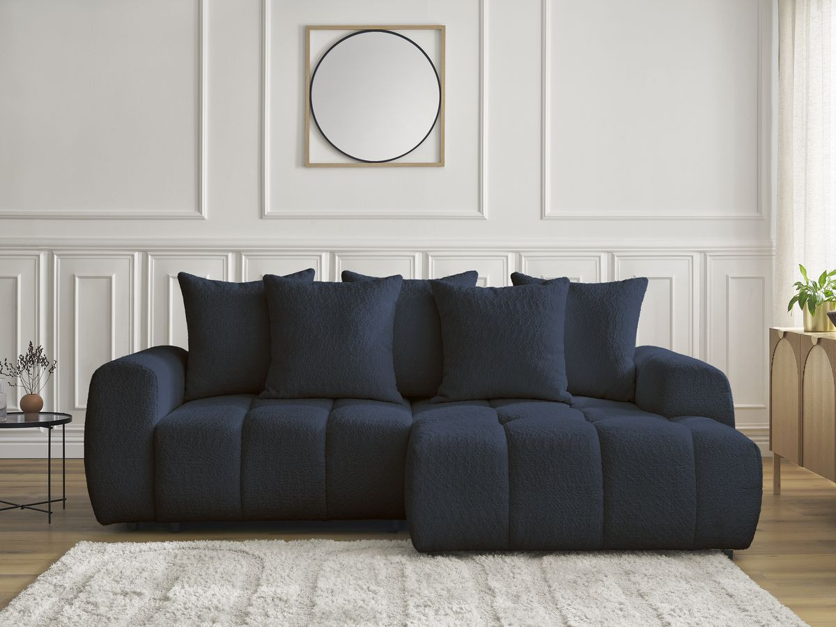 Canapé d'angle convertible coffre ROXELANE bouclette bleu foncé — vue 5