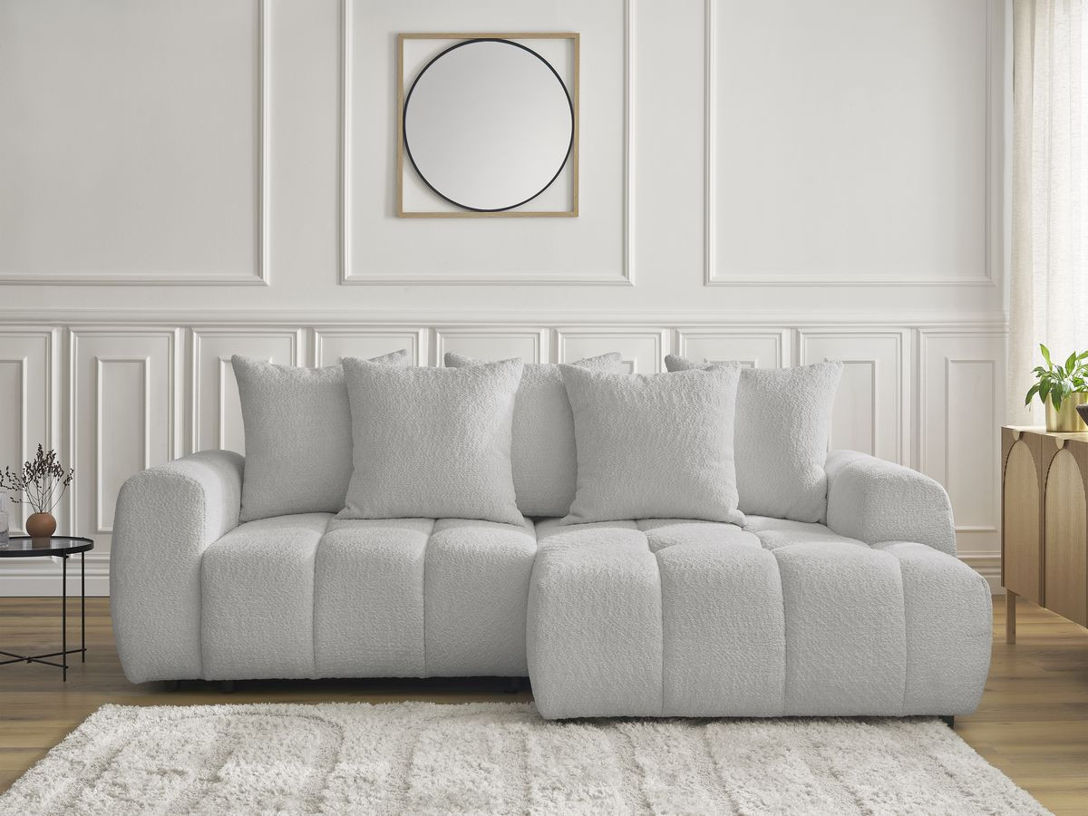 Canapé d'angle convertible coffre ROXELANE bouclette gris clair — vue 5