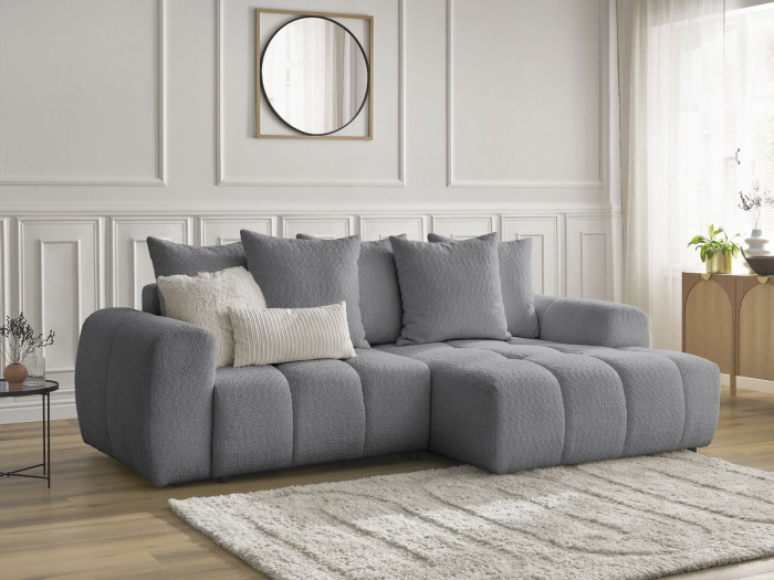 Canapé d'angle convertible coffre ROXELANE tissu bouclette