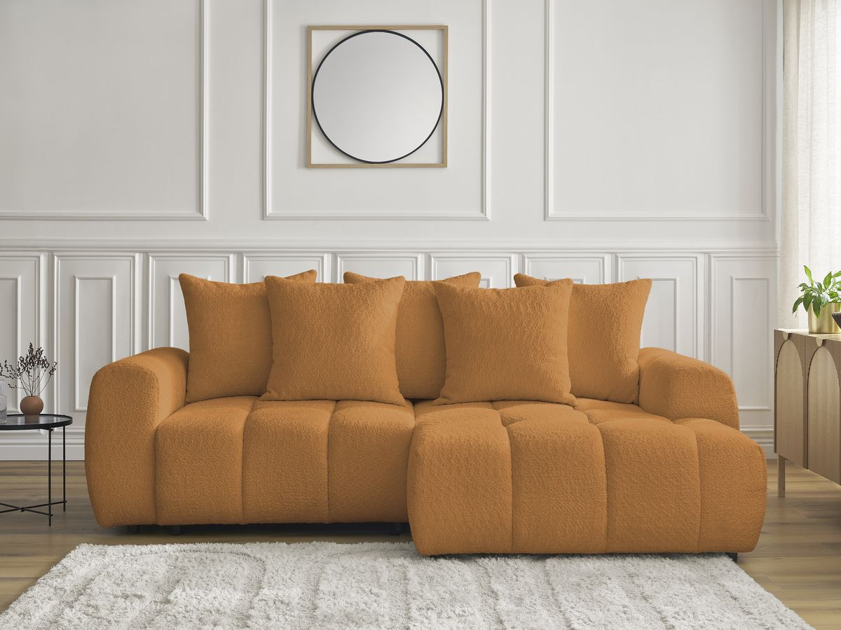 Canapé d'angle convertible coffre ROXELANE bouclette jaune — vue 5