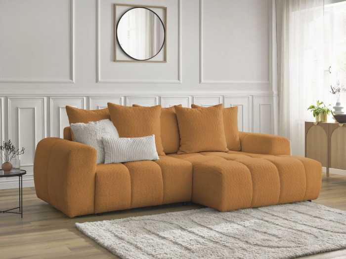 Canapé d'angle convertible coffre ROXELANE tissu bouclette