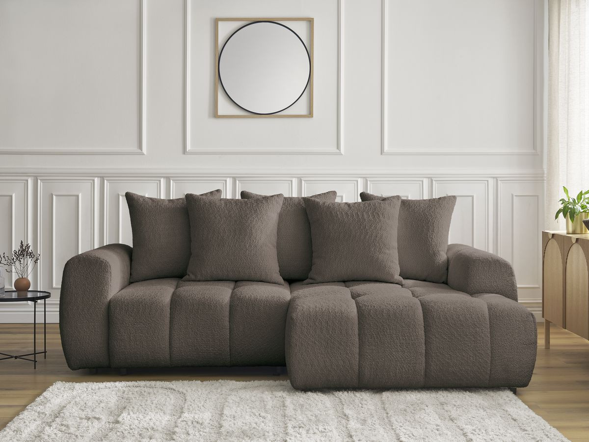 Canapé d'angle convertible coffre ROXELANE bouclette marron — vue 5