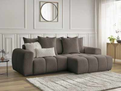 Canapé d'angle convertible coffre ROXELANE tissu bouclette