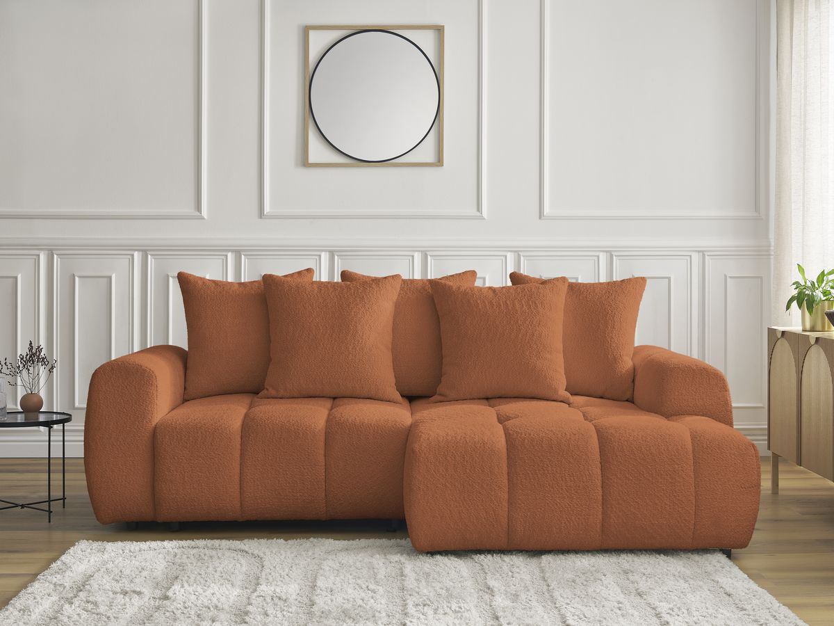 Canapé d'angle convertible coffre ROXELANE bouclette orange — vue 5