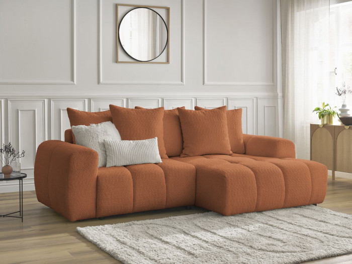Canapé d'angle convertible coffre ROXELANE tissu bouclette