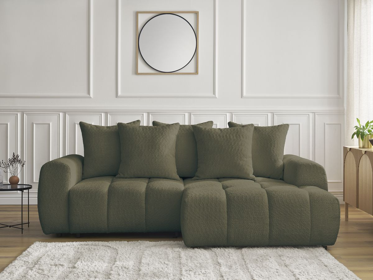 Canapé d'angle convertible coffre ROXELANE bouclette vert — vue 5