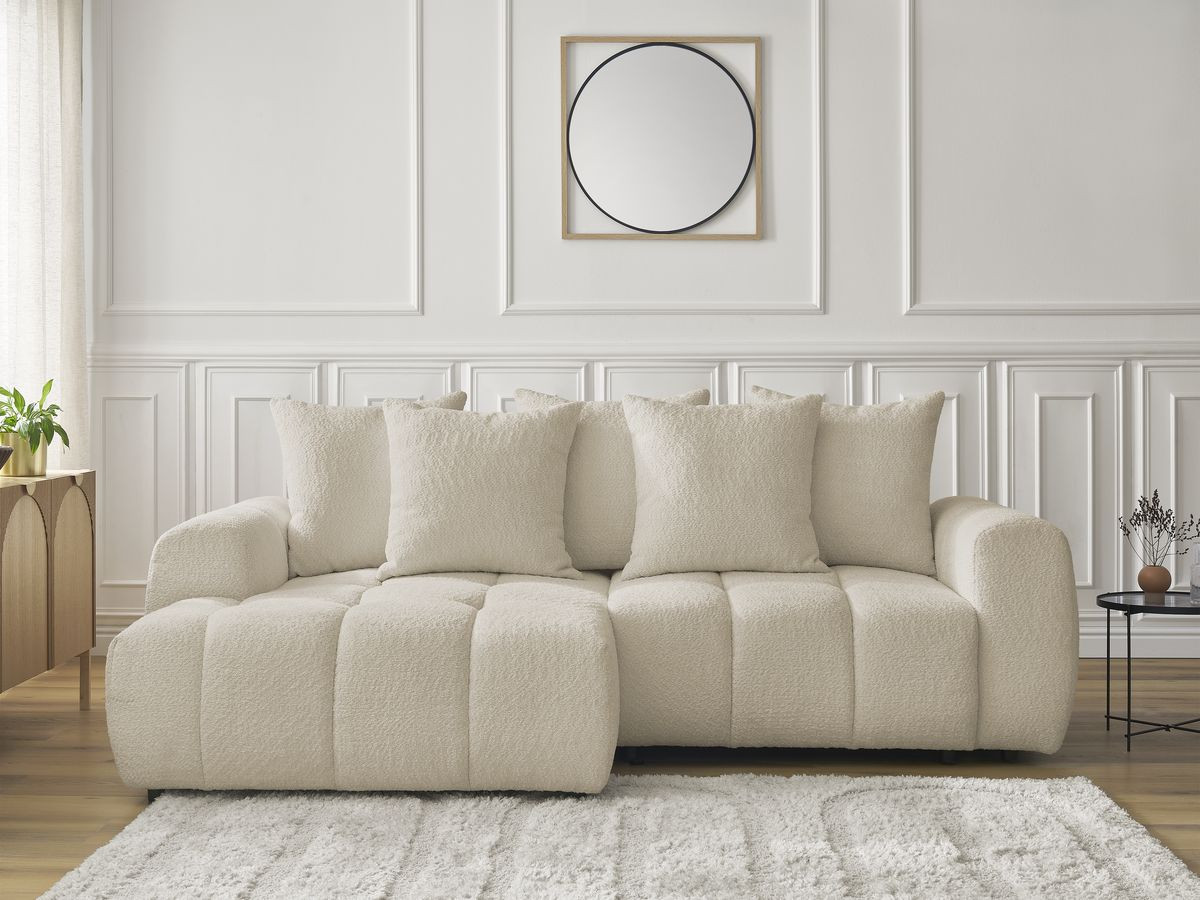 Canapé d'angle convertible coffre ROXELANE tissu bouclette beige angle gauche BOBOCHIC 3 places - Vue supplémentaire 3