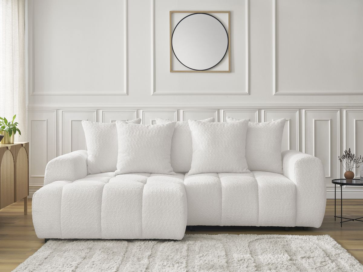Canapé d'angle convertible coffre ROXELANE bouclette blanc — vue 5