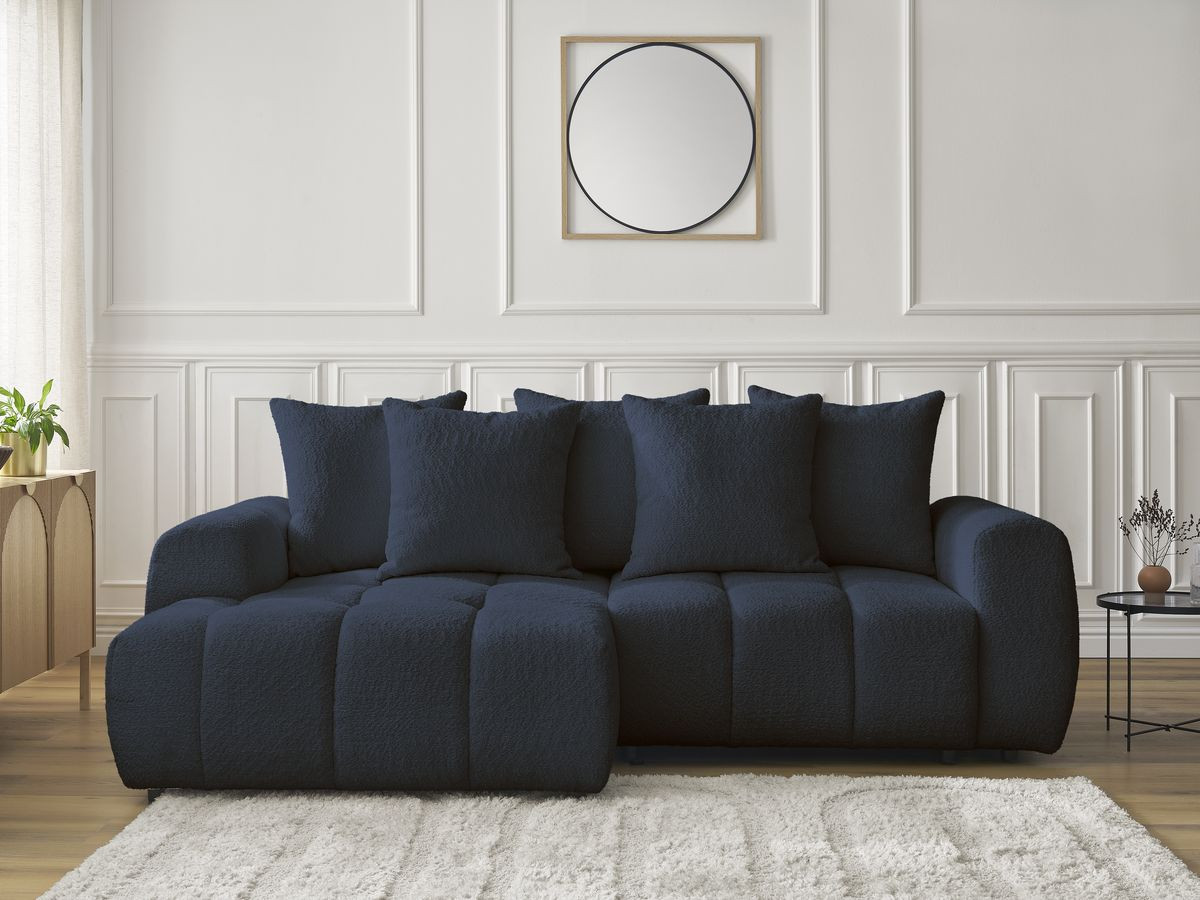 Canapé d'angle convertible coffre ROXELANE tissu bouclette bleu foncé angle gauche BOBOCHIC 3 places - Vue supplémentaire 3