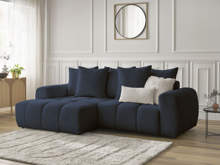 Canapé d'angle convertible coffre ROXELANE tissu bouclette