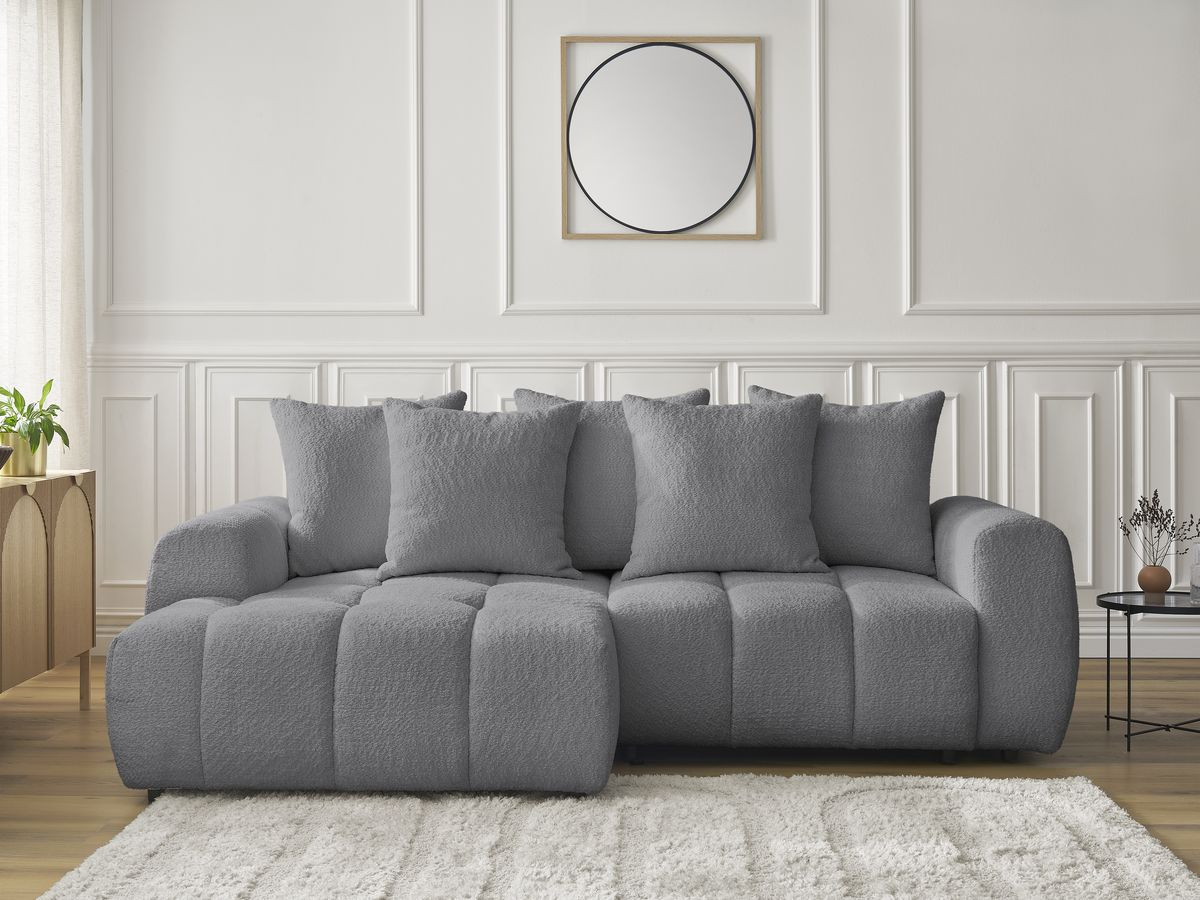 Canapé d'angle convertible coffre ROXELANE tissu bouclette gris foncé angle gauche BOBOCHIC 3 places - Vue supplémentaire 3