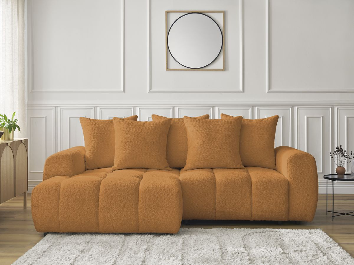 Canapé d'angle convertible coffre ROXELANE tissu bouclette jaune angle gauche BOBOCHIC 3 places - Vue supplémentaire 3