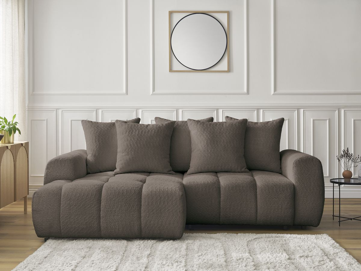 Canapé d'angle convertible coffre ROXELANE tissu bouclette marron angle gauche BOBOCHIC 3 places - Vue supplémentaire 3