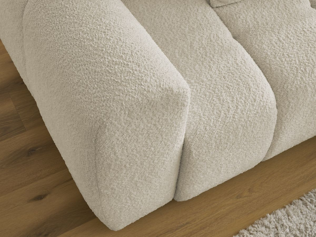 Canapé d'angle convertible coffre ROXELANE tissu bouclette avec pouf