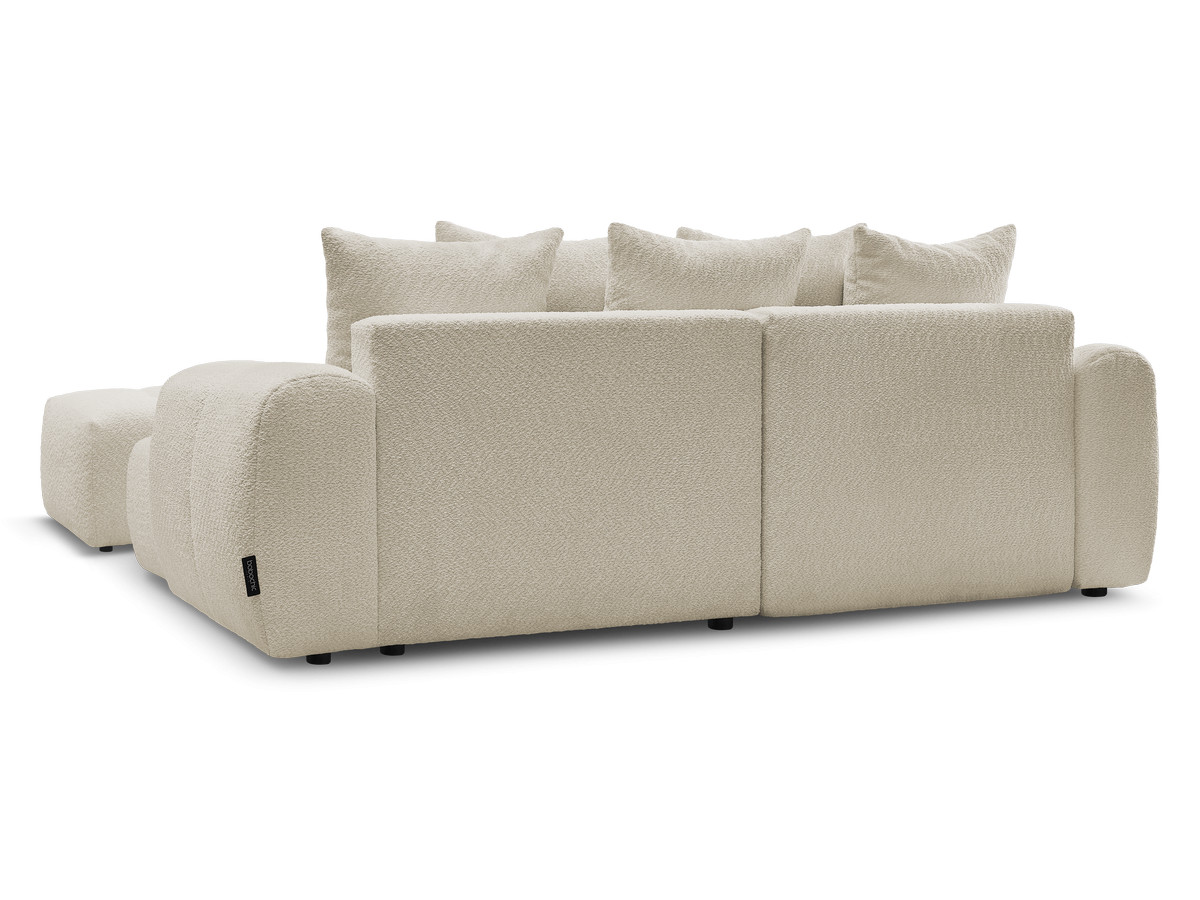Canapé d'angle convertible coffre ROXELANE tissu bouclette avec pouf