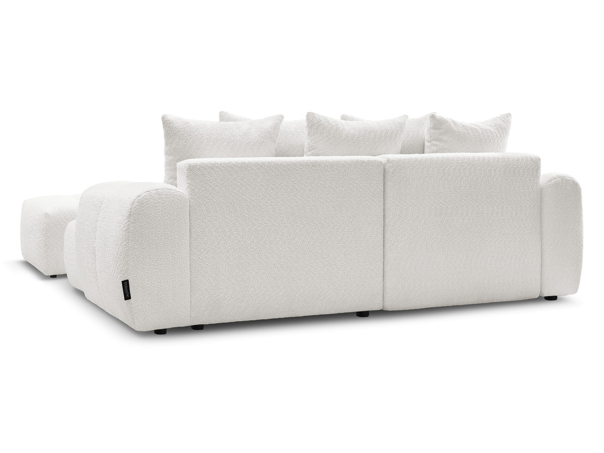 Canapé d'angle convertible coffre ROXELANE tissu bouclette avec pouf