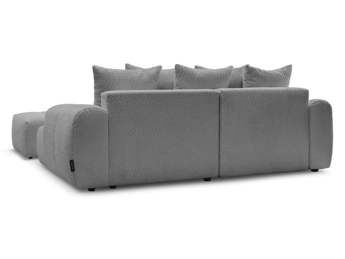 Canapé d'angle convertible coffre ROXELANE tissu bouclette avec pouf