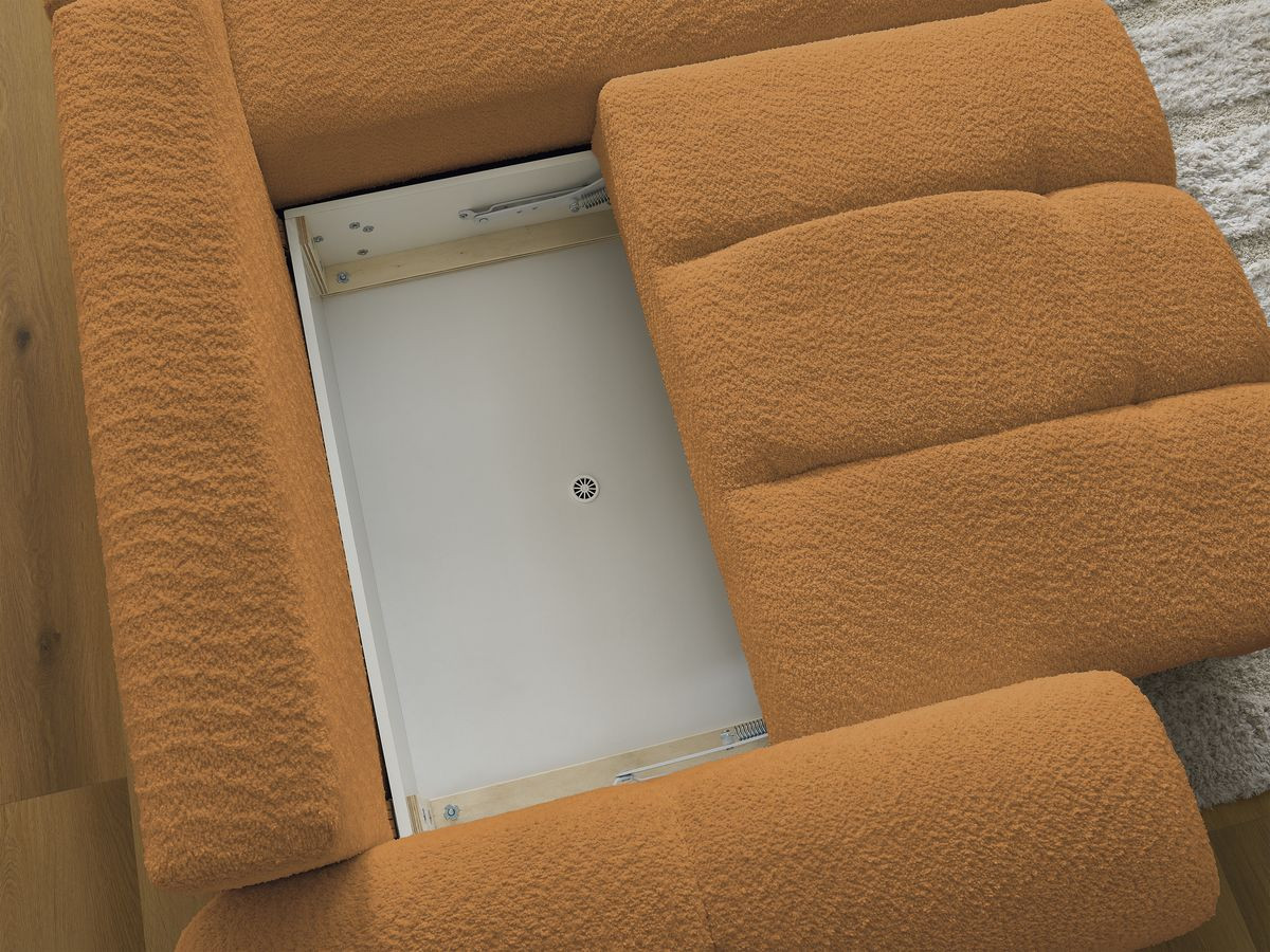 Canapé d'angle convertible coffre ROXELANE bouclette avec pouf jaune — vue 5