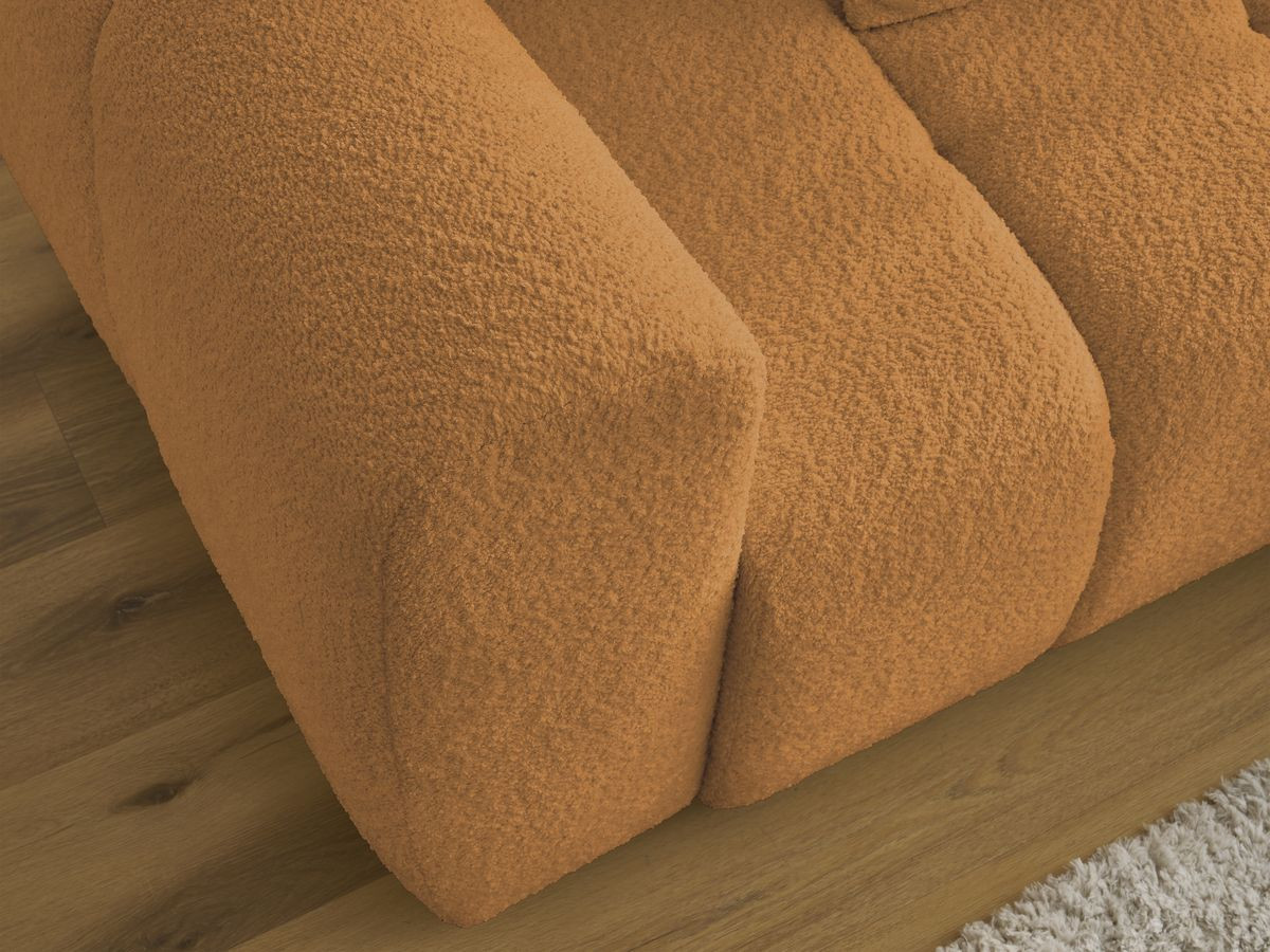 Canapé d'angle convertible coffre ROXELANE tissu bouclette avec pouf