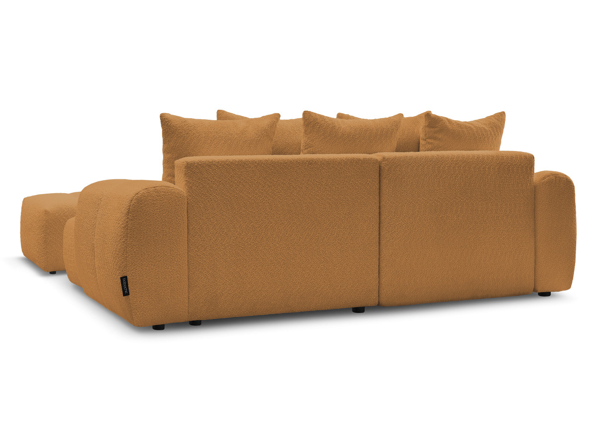 Canapé d'angle convertible coffre ROXELANE tissu bouclette avec pouf