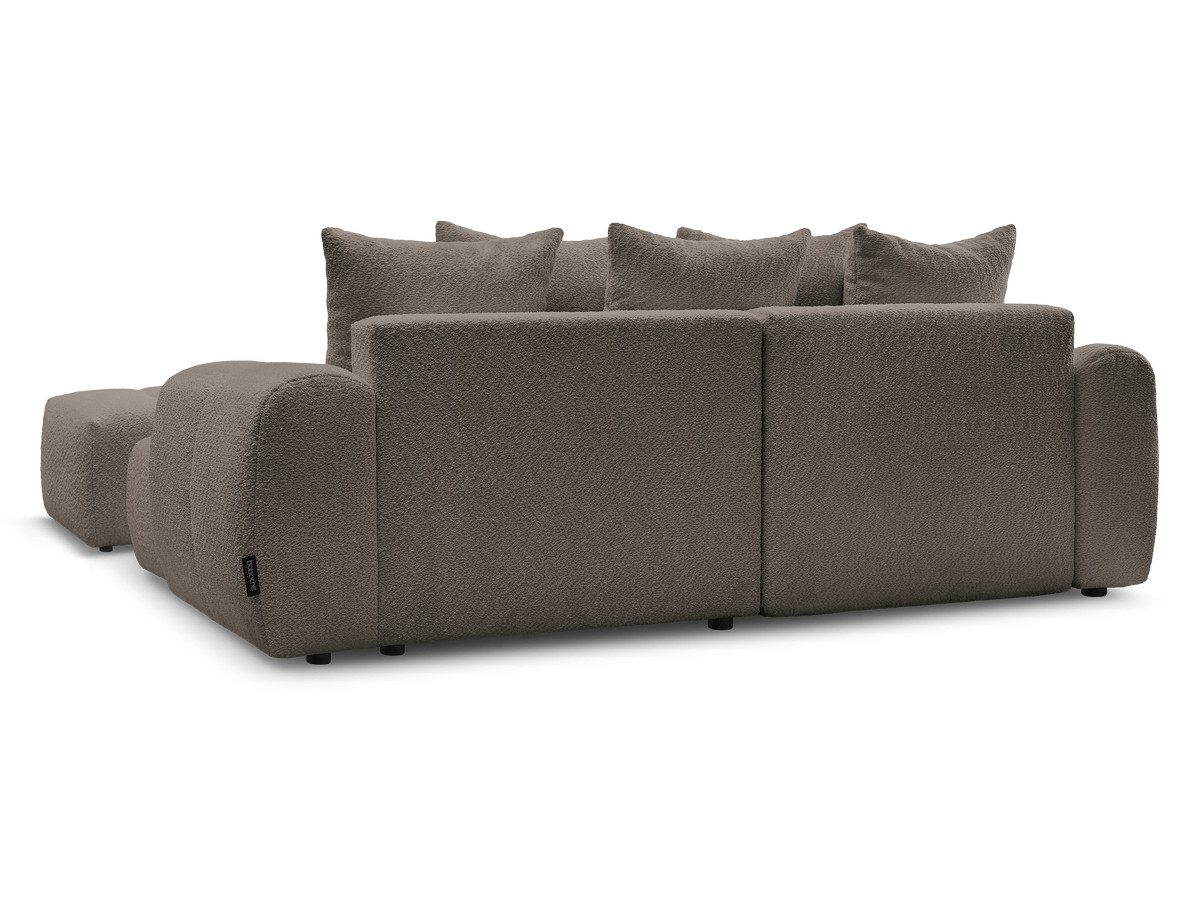 Canapé d'angle convertible coffre ROXELANE tissu bouclette avec pouf