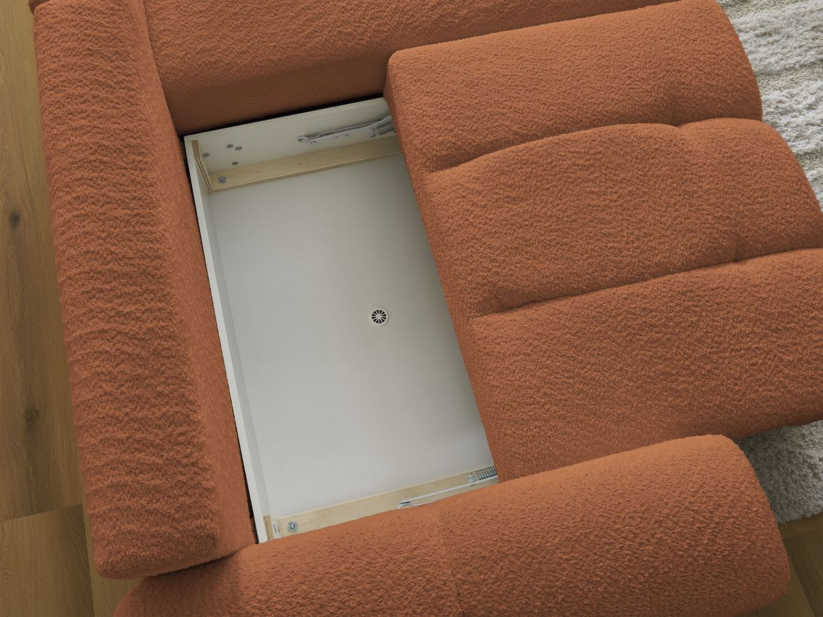 Canapé d'angle convertible coffre ROXELANE tissu bouclette avec pouf