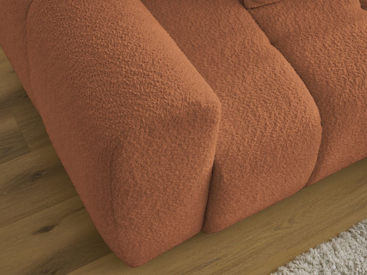 Canapé d'angle convertible coffre ROXELANE tissu bouclette avec pouf