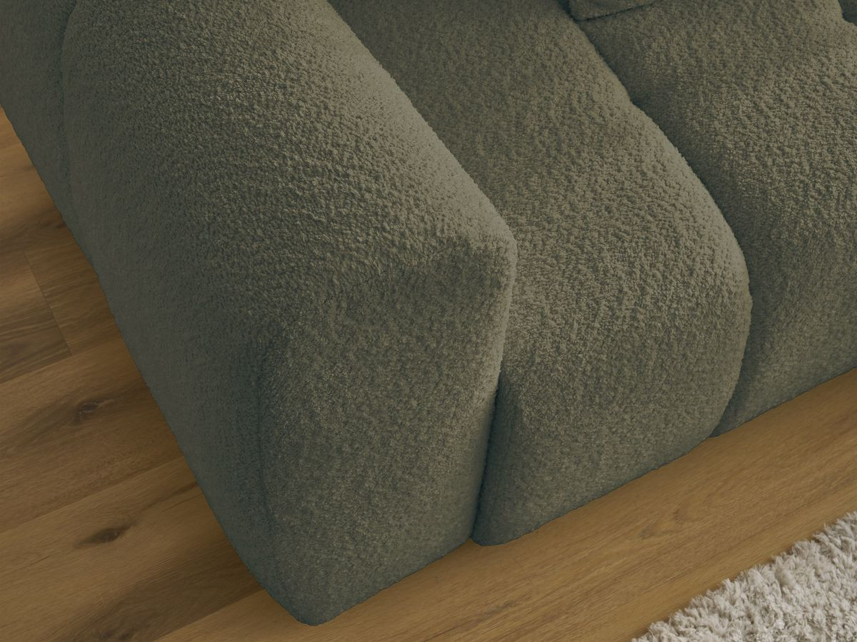 Canapé d'angle convertible coffre ROXELANE tissu bouclette avec pouf